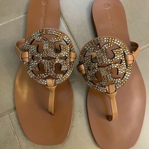 Tory Burch limited edition square toe crystal millers